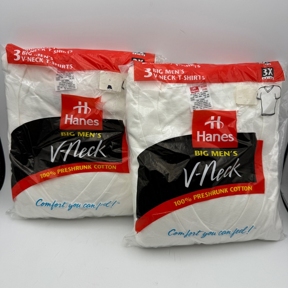 Hanes V-Neck T-Shirt Men‎ 3X White 6-Pack 1997 Vintage Cotton 777X